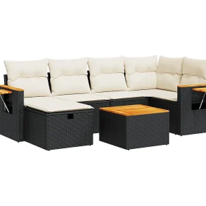 7-delige Loungeset met kussens poly rattan zwart 7-delige Loungeset met kussens poly rattan zwart