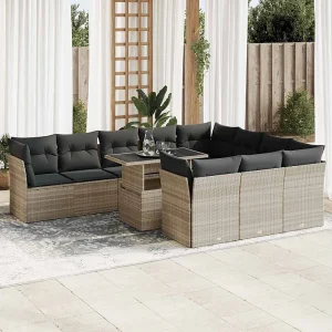 11-delige Loungeset met kussens poly rattan lichtgrijs 11-delige Loungeset met kussens poly rattan lichtgrijs