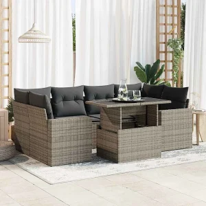 7-delige Loungeset met kussens poly rattan grijs 7-delige Loungeset met kussens poly rattan grijs