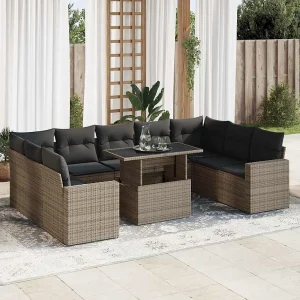 10-delige Loungeset met kussens poly rattan grijs 10-delige Loungeset met kussens poly rattan grijs