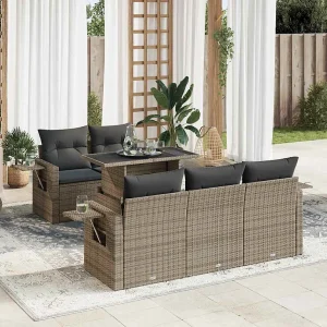 6-delige Loungeset met kussens poly rattan grijs 6-delige Loungeset met kussens poly rattan grijs