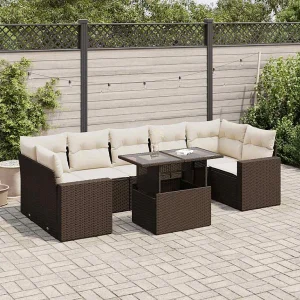 8-delige Loungeset met kussens poly rattan bruin 8-delige Loungeset met kussens poly rattan bruin