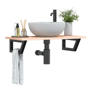 Badkamer wandschap staal en massief eikenhout