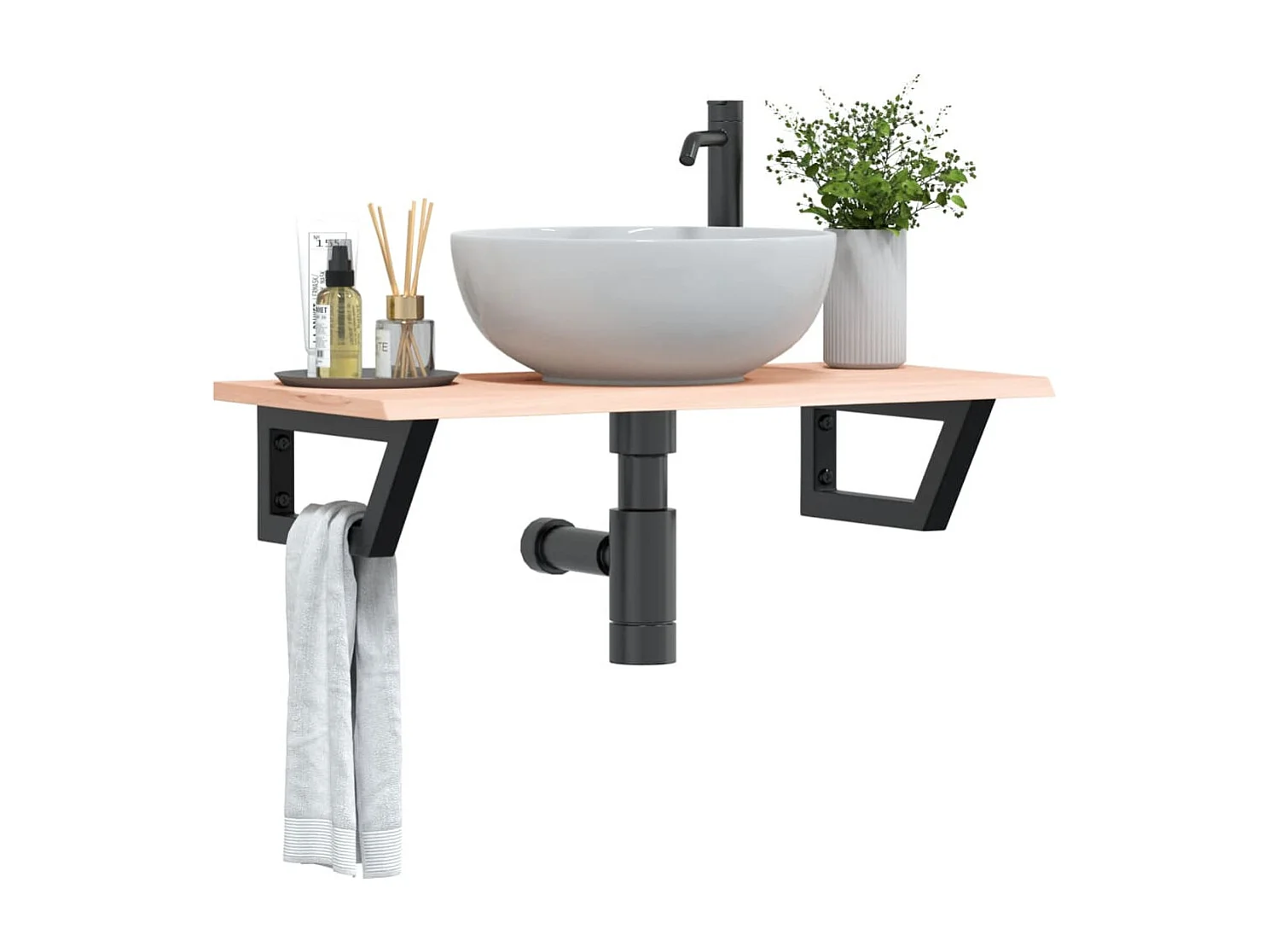 Badkamer wandschap staal en massief eikenhout