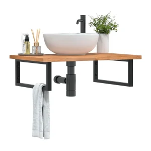 Badkamer wandschap staal en massief beukenhout