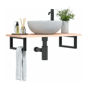 Badkamer wandschap staal en massief eikenhout