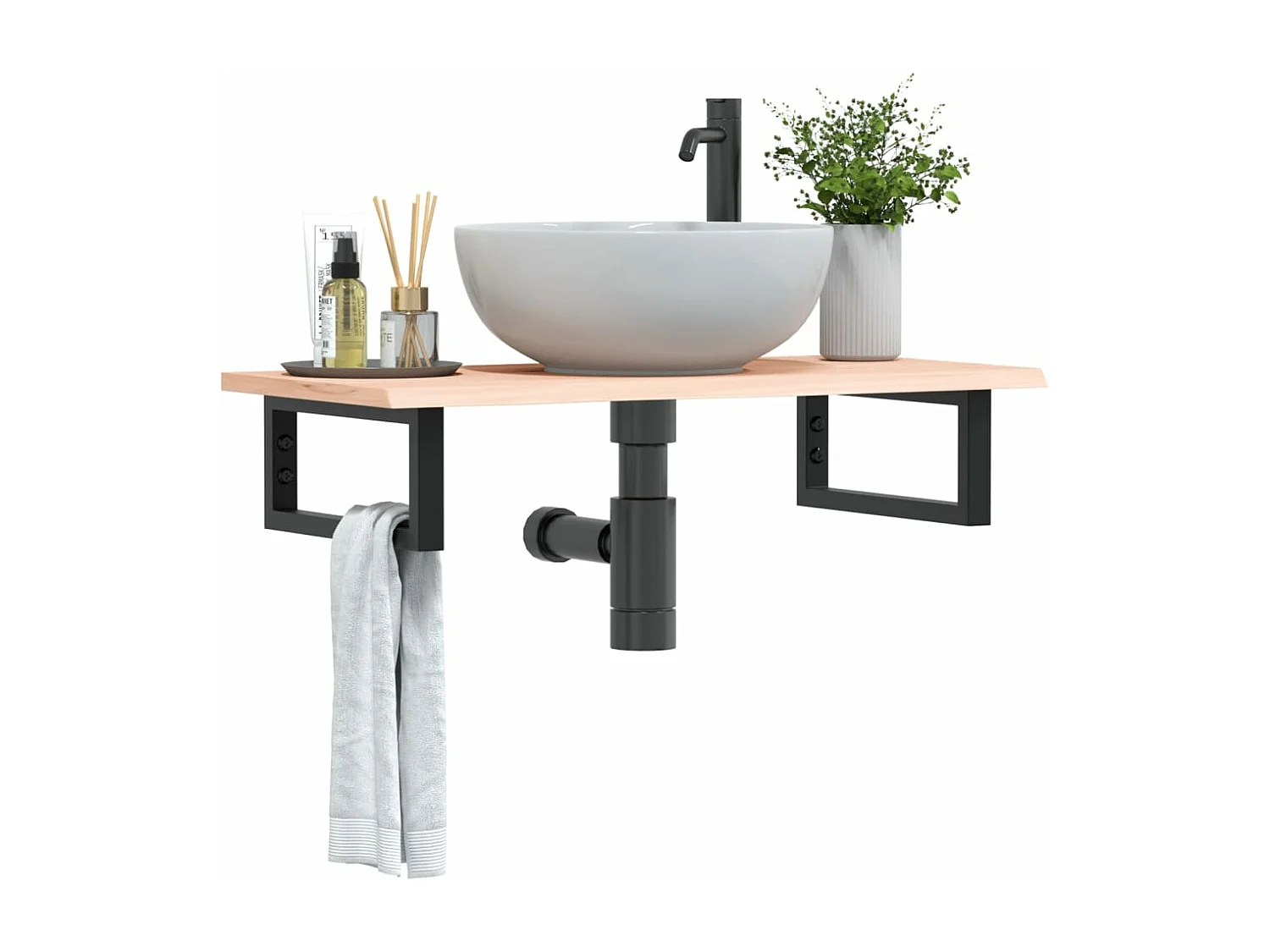 Badkamer wandschap staal en massief eikenhout