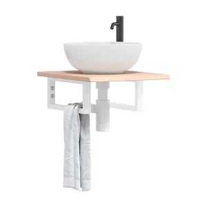Badkamer wandschap staal en massief eikenhout