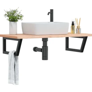 Badkamer wandschap staal en massief beukenhout
