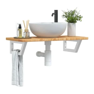 Badkamer wandschap staal en massief eikenhout