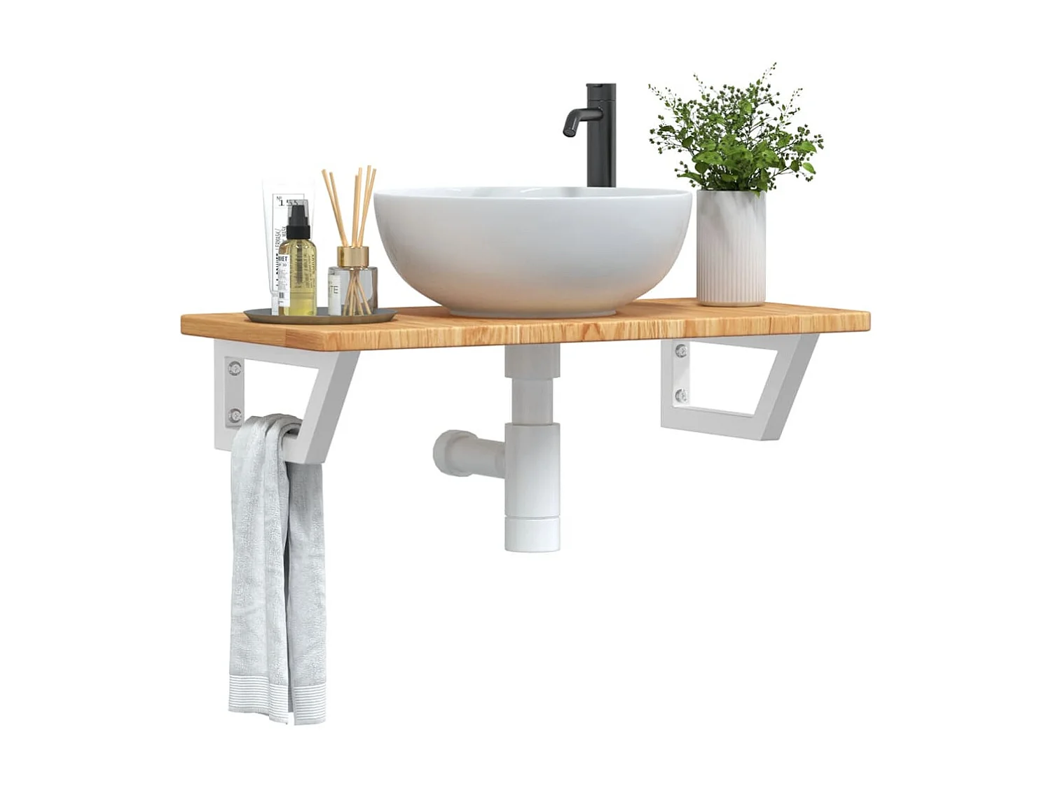 Badkamer wandschap staal en massief eikenhout