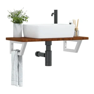 Badkamer wandschap staal en massief eikenhout