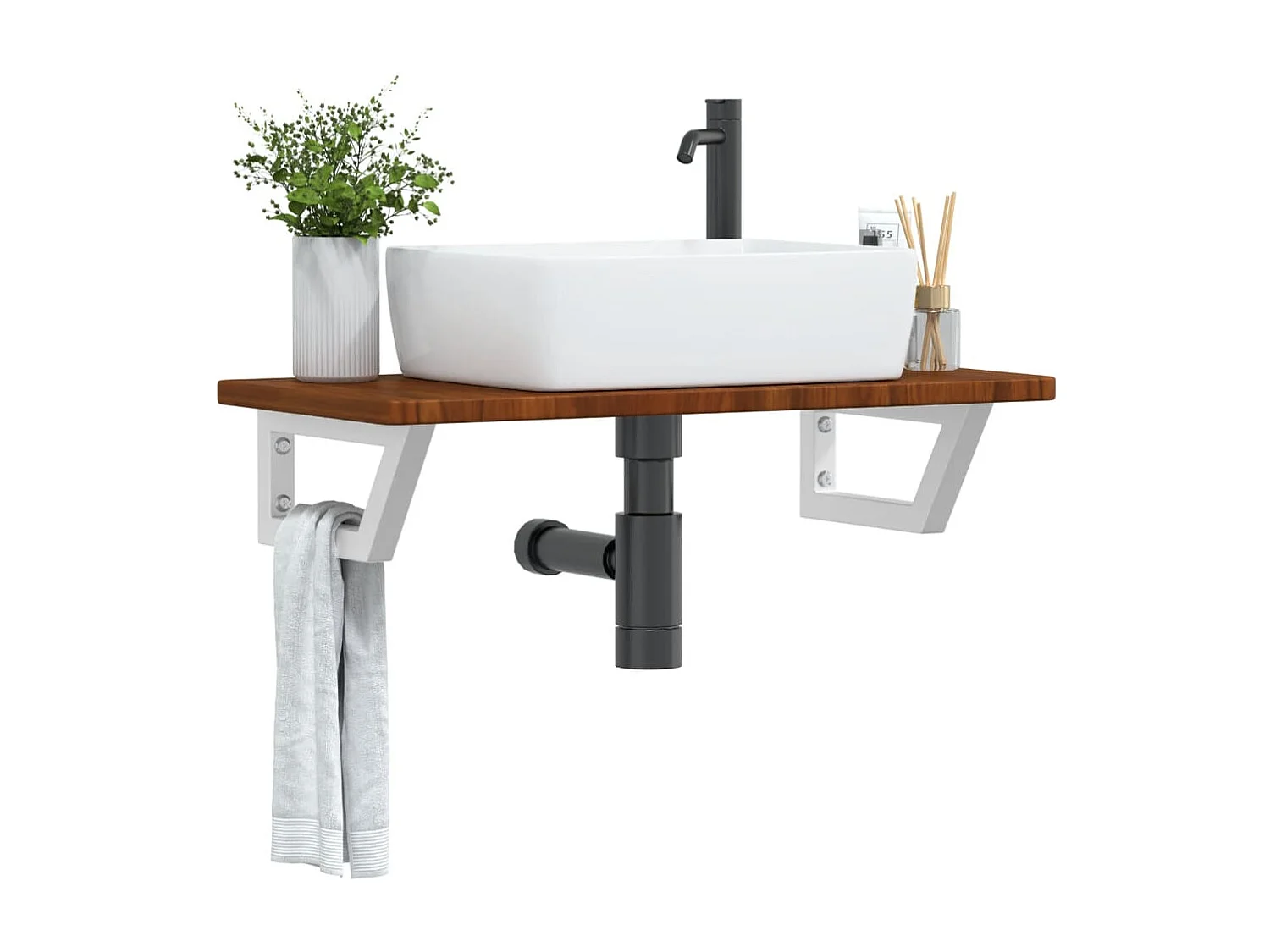 Badkamer wandschap staal en massief eikenhout