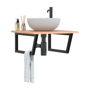 Badkamer wandschap staal en massief eikenhout