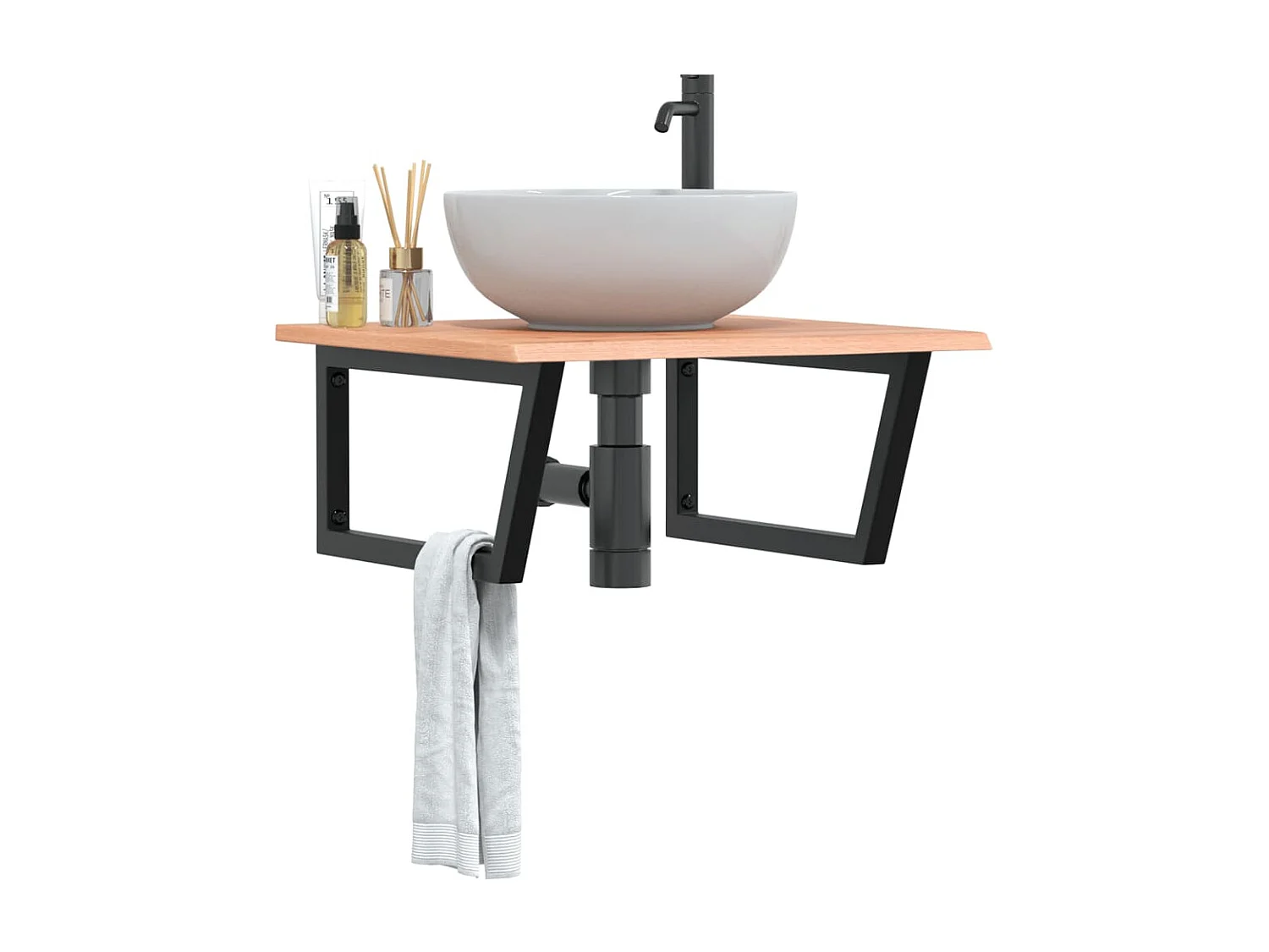 Badkamer wandschap staal en massief eikenhout