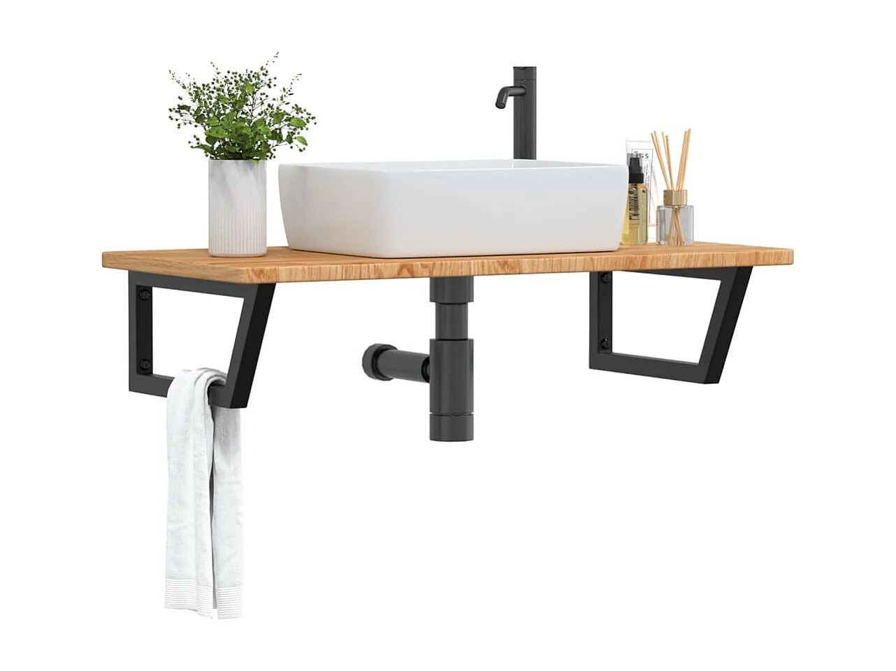 Badkamer wandschap staal en massief eikenhout