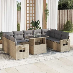 10-delige Loungeset met kussens poly rattan beige 10-delige Loungeset met kussens poly rattan beige