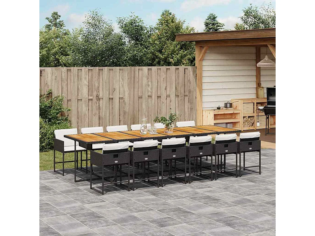 13-delige Tuinset met kussens poly rattan zwart