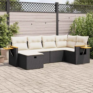 6-delige Loungeset met kussens poly rattan zwart 6-delige Loungeset met kussens poly rattan zwart