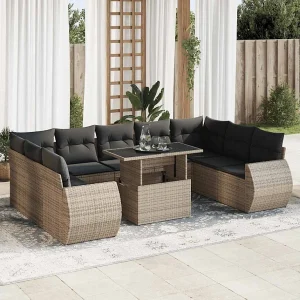 10-delige Loungeset met kussens poly rattan grijs 10-delige Loungeset met kussens poly rattan grijs