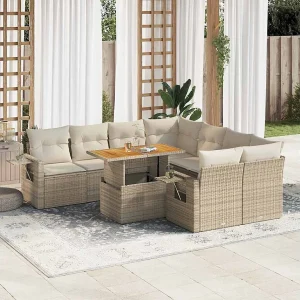 9-delige Loungeset met kussens poly rattan beige 9-delige Loungeset met kussens poly rattan beige