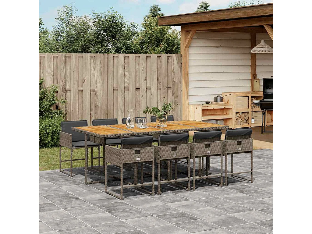 9-delige Tuinset met kussens poly rattan grijs