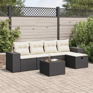 6-delige Loungeset met kussens poly rattan zwart 6-delige Loungeset met kussens poly rattan zwart