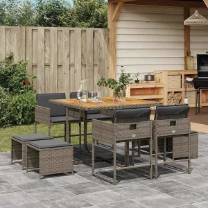 9-delige Tuinset met kussens poly rattan grijs 9-delige Tuinset met kussens poly rattan grijs