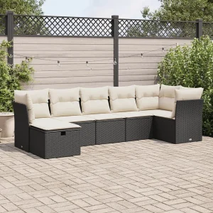7-delige Loungeset met kussens poly rattan zwart 7-delige Loungeset met kussens poly rattan zwart