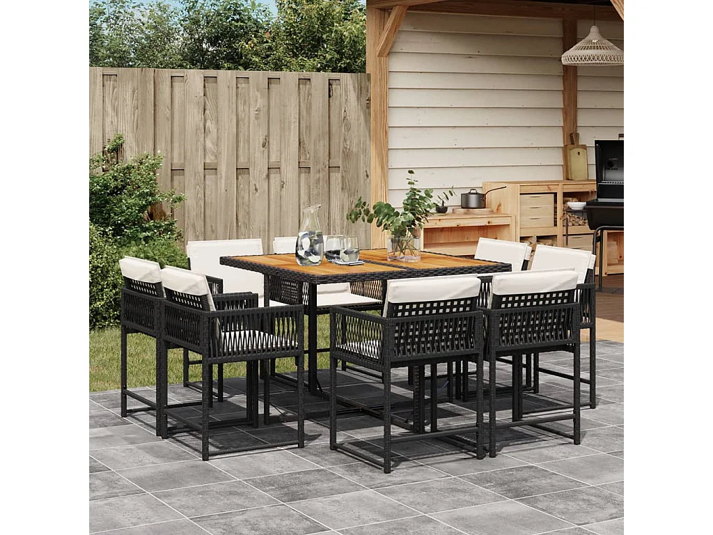 9-delige Tuinset poly rattan zwart