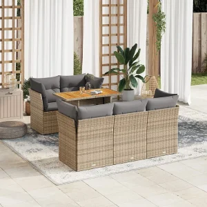 6-delige Loungeset met kussens poly rattan beige 6-delige Loungeset met kussens poly rattan beige