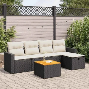 6-delige Loungeset met kussens poly rattan zwart 6-delige Loungeset met kussens poly rattan zwart