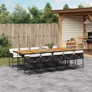 11-delige Tuinset met kussens poly rattan zwart 11-delige Tuinset met kussens poly rattan zwart