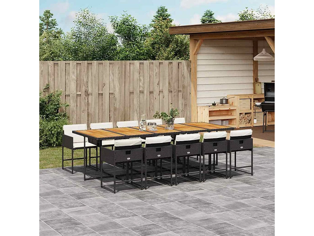 11-delige Tuinset met kussens poly rattan zwart