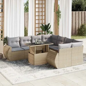 9-delige Loungeset met kussens poly rattan beige 9-delige Loungeset met kussens poly rattan beige