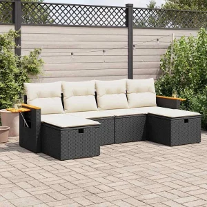6-delige Loungeset met kussens poly rattan zwart 6-delige Loungeset met kussens poly rattan zwart