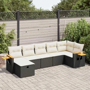 7-delige Loungeset met kussens poly rattan zwart 7-delige Loungeset met kussens poly rattan zwart