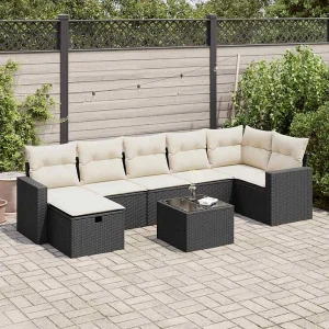 8-delige Loungeset met kussens poly rattan zwart 8-delige Loungeset met kussens poly rattan zwart
