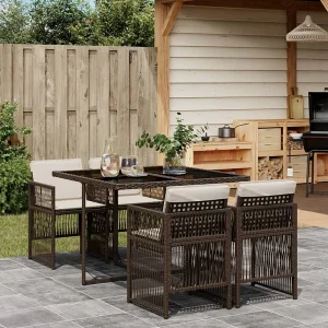 5-delige Tuinset met kussens poly rattan bruin 5-delige Tuinset met kussens poly rattan bruin