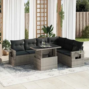7-delige Loungeset met kussens poly rattan grijs 7-delige Loungeset met kussens poly rattan grijs