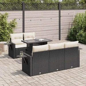 6-delige Loungeset met kussens poly rattan zwart 6-delige Loungeset met kussens poly rattan zwart