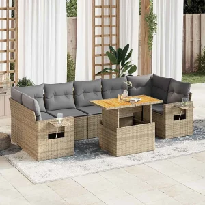 8-delige Loungeset met kussens poly rattan beige 8-delige Loungeset met kussens poly rattan beige