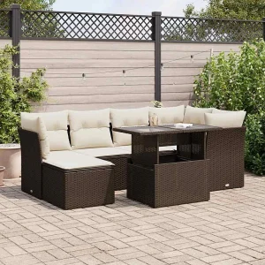 7-delige Loungeset met kussens poly rattan bruin 7-delige Loungeset met kussens poly rattan bruin