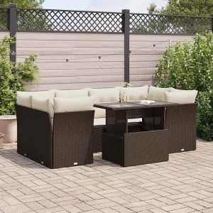 7-delige Loungeset met kussens poly rattan bruin 7-delige Loungeset met kussens poly rattan bruin