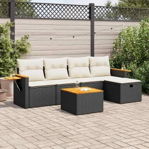 6-delige Loungeset met kussens poly rattan zwart 6-delige Loungeset met kussens poly rattan zwart