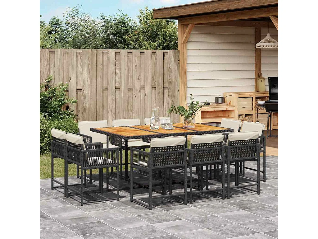 11-delige Tuinset met kussens poly rattan zwart