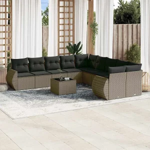 11-delige Loungeset met kussens poly rattan lichtgrijs 11-delige Loungeset met kussens poly rattan lichtgrijs