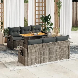 7-delige Loungeset met kussens poly rattan grijs 7-delige Loungeset met kussens poly rattan grijs