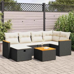 7-delige Loungeset met kussens poly rattan zwart 7-delige Loungeset met kussens poly rattan zwart