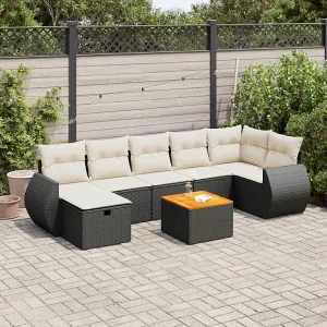 8-delige Loungeset met kussens poly rattan zwart 8-delige Loungeset met kussens poly rattan zwart
